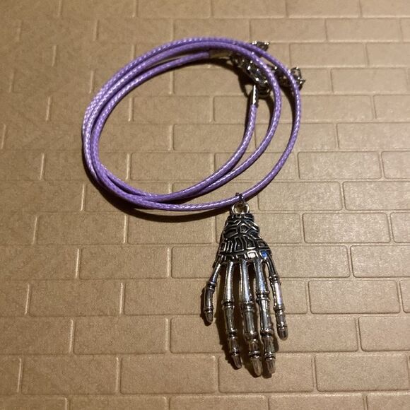 Creepy, Oversized Skeleton Hand Pendant, w/ Black Wax Cord Necklace - Picture 14 of 16